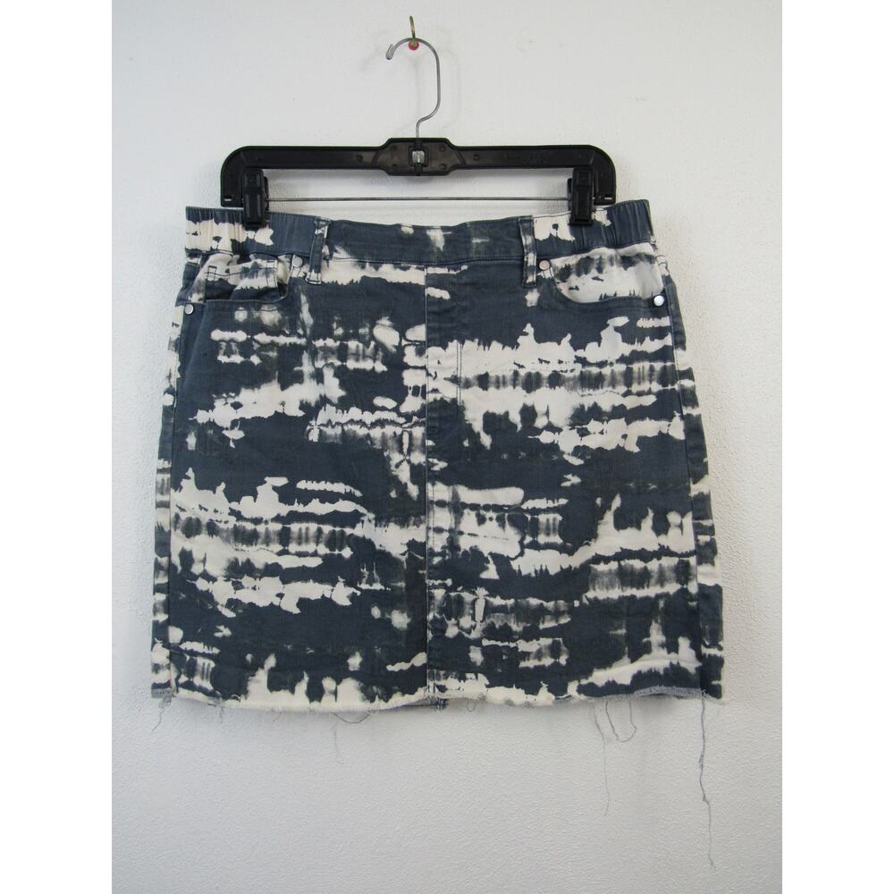 Love, Fire XL Blue White Bleach Tie Dye Mini Skirt Raw Hem Stretch Denim